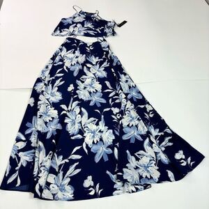 Lulus Dress Set Women Medium Blue Love for Lanai Floral Print Two-Piece Maxi NWT